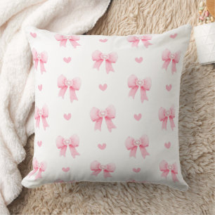 Coquette Soft Pink Bows Ribbons Seamless Pattern  Cushion