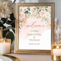 Coquette soft pink roses gold Wedding Welcome
