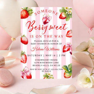Coquette Strawberries Baby Shower Invitation