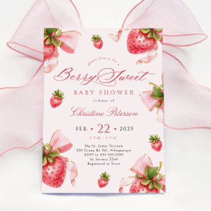 Coquette Strawberries Baby Shower Invitation