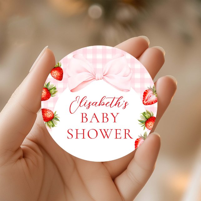 Coquette Strawberry Baby Shower Classic Round Sticker (Creator Uploaded)
