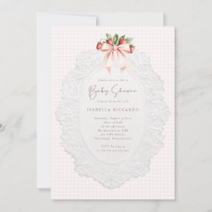 Coquette Strawberry Baby Shower Invitation