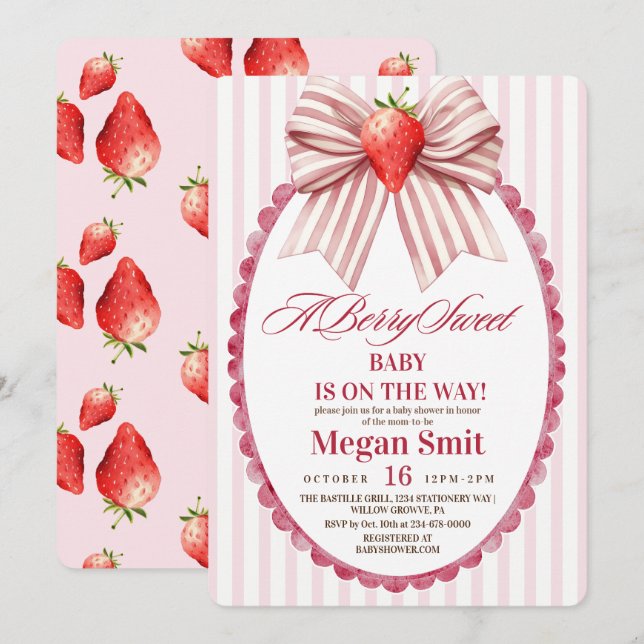 Coquette Strawberry Baby Shower  Invitation (Front/Back)