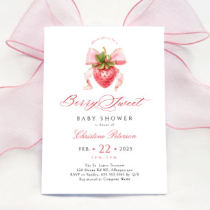 Coquette Strawberry Baby Shower Invitation