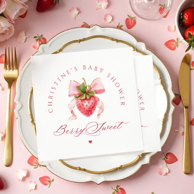 Coquette Strawberry Baby Shower Napkin (Creator Uploaded)