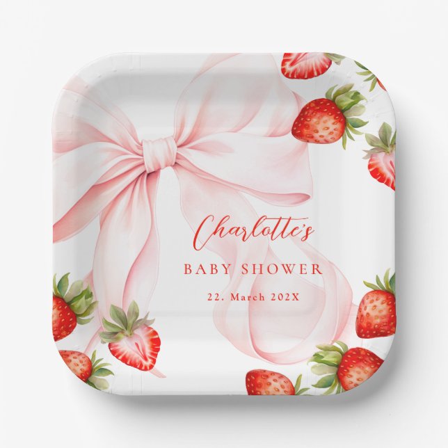 Coquette Strawberry Baby Shower Paper Plate (Front)