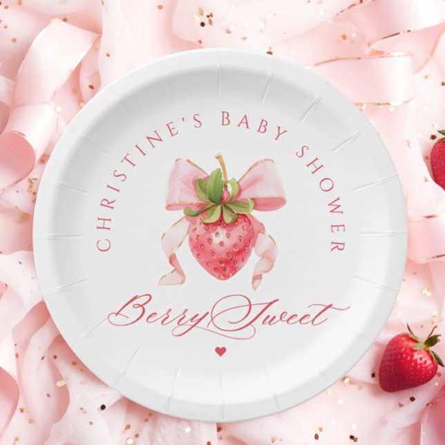 Coquette Strawberry Baby Shower Paper Plate (Creator Uploaded)