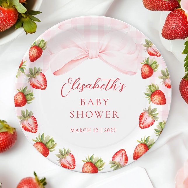 Coquette Strawberry Baby Shower Paper Plate (Creator Uploaded)