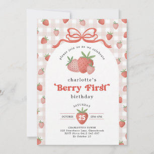 Coquette Strawberry Berry First 1st Birthday Invitation