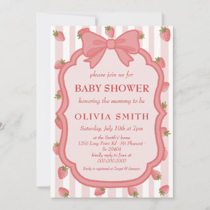 Coquette Strawberry Berry Sweet Pink Baby Shower Invitation