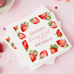Coquette Strawberry Bow Berry First Birthday Napkin