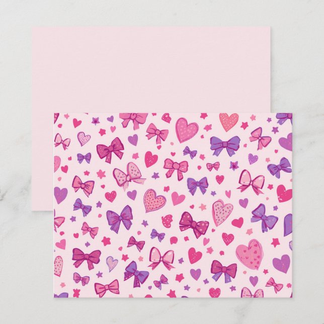 Coquette Style Pink Purple Bow & Heart Pattern Card (Front/Back)