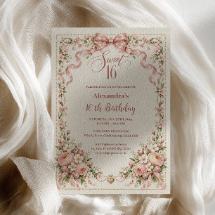 Coquette Sweet 16 Blush Pink Bows Invitation
