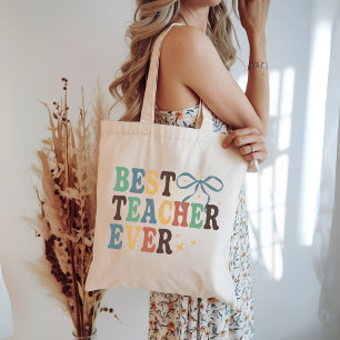 Coquette Teacher Bag, Retro Best Teacher Ever Gift Tote Bag