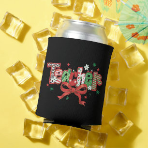 Coquette Teacher Christmas Crayon Merry Christmas  Can Cooler
