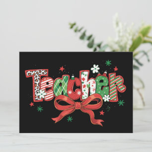 Coquette Teacher Christmas Crayon Merry Christmas Holiday Card