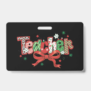Coquette Teacher Christmas Crayon Merry Christmas ID Badge