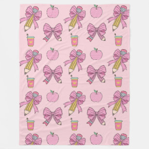 Coquette Teacher Pencil Bows Fleece Blanket Gift