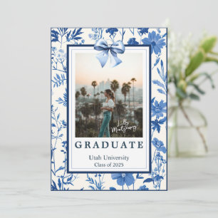 Coquette Toile Bow Photo Graduation Announcement