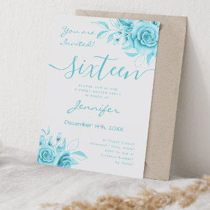 Coquette Turquoise Sweet 16 Floral Glam Invitation