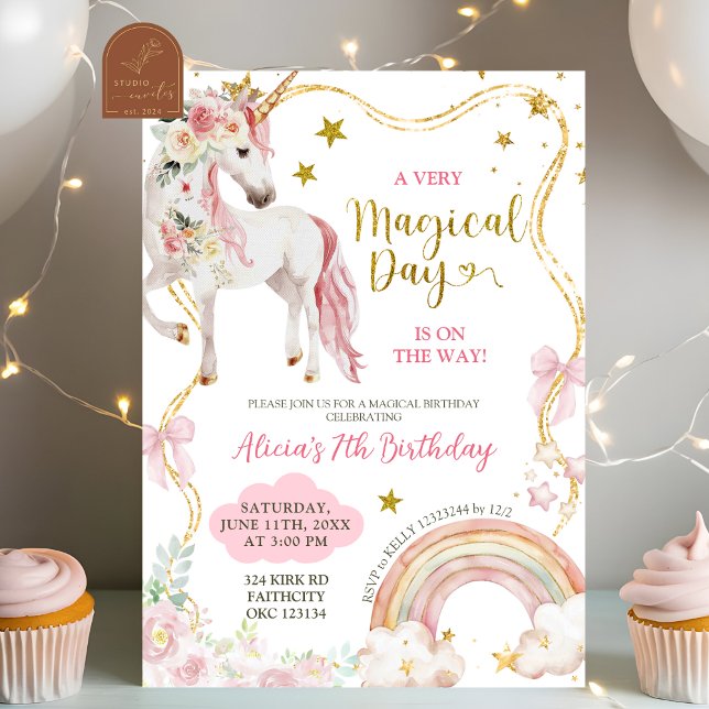 Coquette Unicorn Magical Day Girl Birthday Invitation (Creator Uploaded)