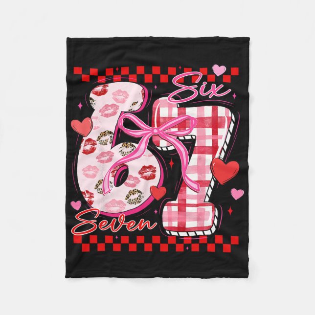 Coquette Valentine 67 Six Seven Heart Bow Valentin Fleece Blanket (Front)