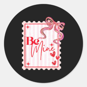 Coquette Valentines Stage Stamp, Bow Valentines Gi Classic Round Sticker
