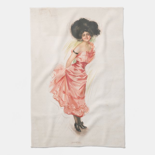 Coquette Vintage Illustration Tea Towel (Vertical)