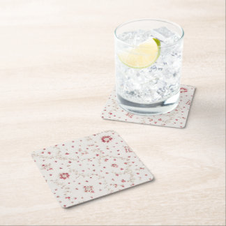 Coquette Vintage Pink Floral Seamless Lattice Patt Square Paper Coaster