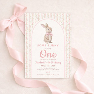 Coquette Vintage Some Bunny is One Birthday Invitation