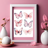 Coquette Wall Art Light Pink Butterflies Poster