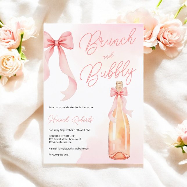 Coquette Watercolor Brunch Bubbly Bridal Shower Invitation (Coquette Watercolor Brunch Bubbly Bridal Shower Invitation)