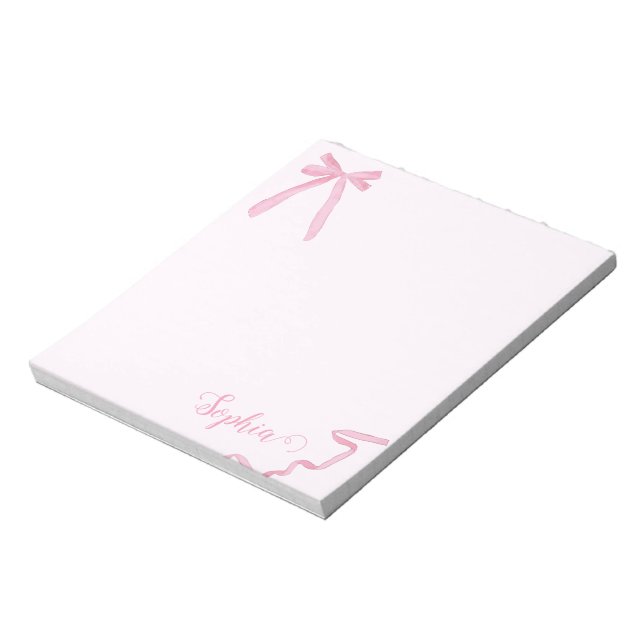 Coquette watercolor Pink Bow Ribbon Personalised Notepad (Rotated)