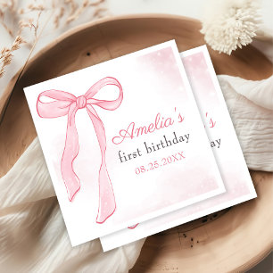 Coquette Watercolor Pink Cute Bow Birthday Napkin