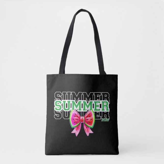 Coquette Watermelon Bow Summer 2026 Varsity Tote Bag (Front)
