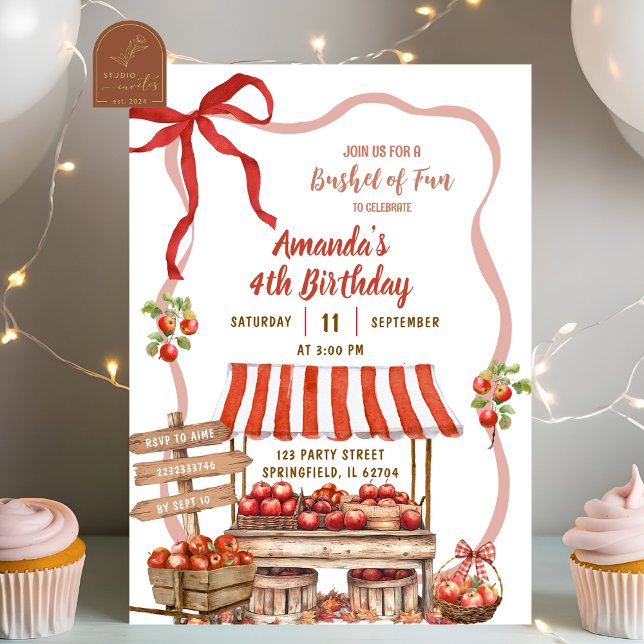 Coquette Wavy Bow Orchard Patch Girl Birthday Invitation (Creator Uploaded)