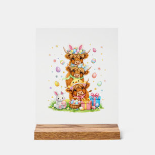 Coquette Western Highland Cow Easter Eggs Cute Bun Acrylic Sign