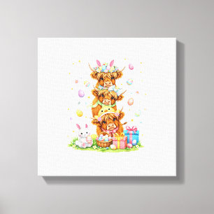 Coquette Western Highland Cow Easter Eggs Cute Bun Canvas Print