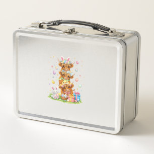 Coquette Western Highland Cow Easter Eggs Cute Bun Metal Lunch Box