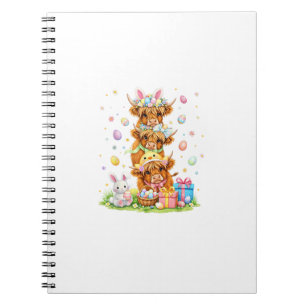 Coquette Western Highland Cow Easter Eggs Cute Bun Notebook