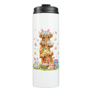 Coquette Western Highland Cow Easter Eggs Cute Bun Thermal Tumbler