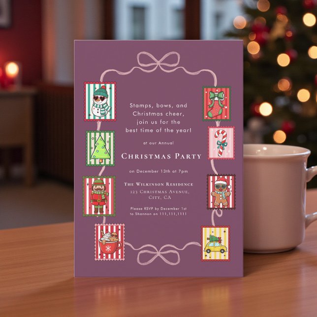 Coquette Whimsical Christmas Stamp Festive Party  Invitation (Creator Uploaded)