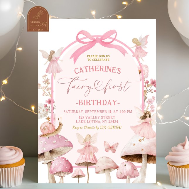 Coquette White and Pink Fairy First Birthday Invitation (Creator Uploaded)