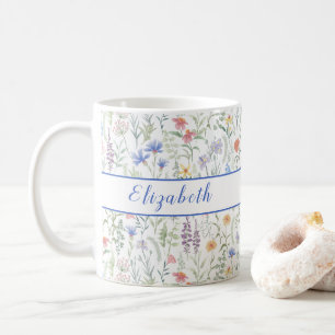 Coquette Wildflower Meadow Personalised Blue Coffee Mug