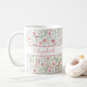 Coquette Wildflower Meadow Personalised Pink Coffee Mug