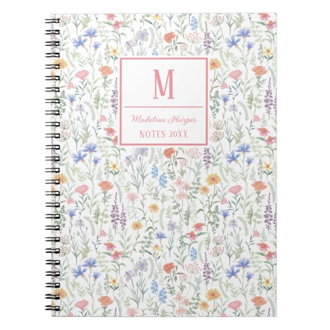 Coquette Wildflower Meadow Personalised Pink Notebook (Front)