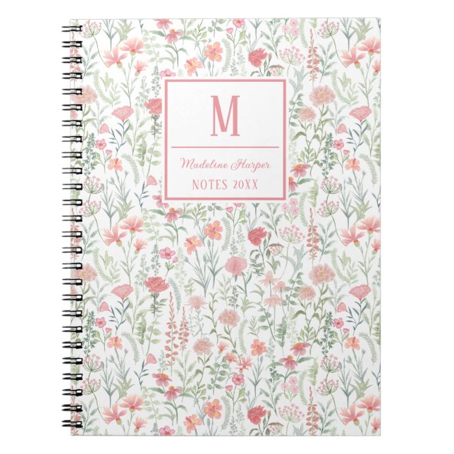 Coquette Wildflower Meadow Personalised Pink Notebook (Front)