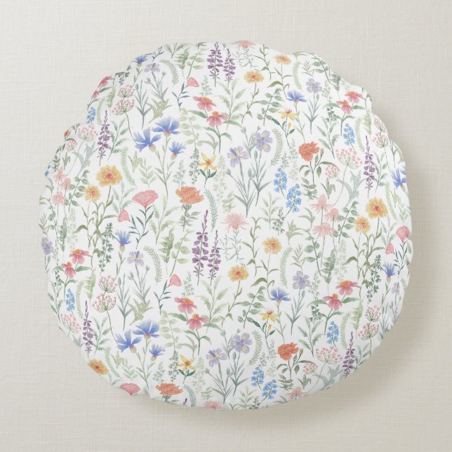 Coquette Wildflower Meadow  Round Cushion (Front)