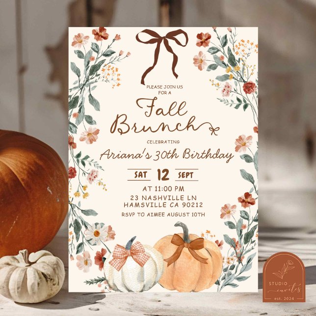 Coquette Wildflower Pumpkin Fall Brunch Birthday  Invitation (Creator Uploaded)
