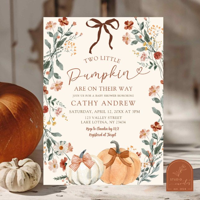 Coquette Wildflower Pumpkin Twins Baby Shower  Invitation (Creator Uploaded)